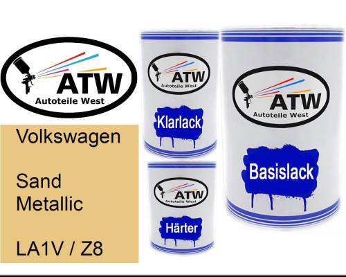 Volkswagen, Sand Metallic, LA1V / Z8: 500ml Lackdose + 500ml Klarlack + 250ml Härter - Set, von ATW Autoteile West.